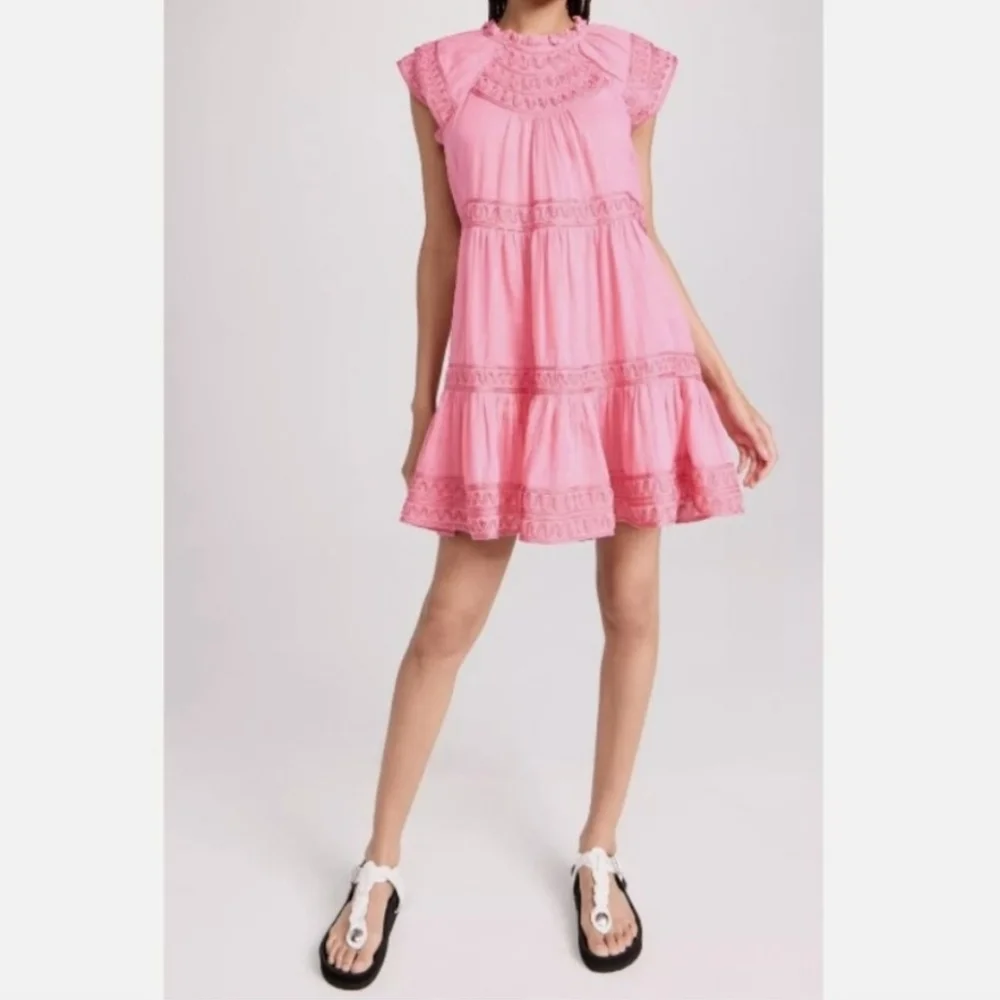 Veronica Beard Preppy Keely Tiered Ramie Mini Dress Size 10 Barbiecore - Picture 4 of 16
